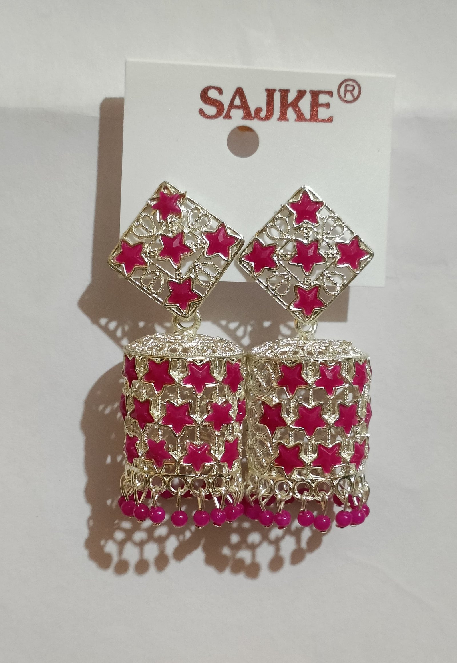 Antique Designer Oxidized Jhumka Earrings for beautiful girls & women Pink & Silver